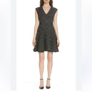 Rebecca Taylor V-neck Dress Size 4 Black Sparkle Stretch Tweed Sleeveless $495
